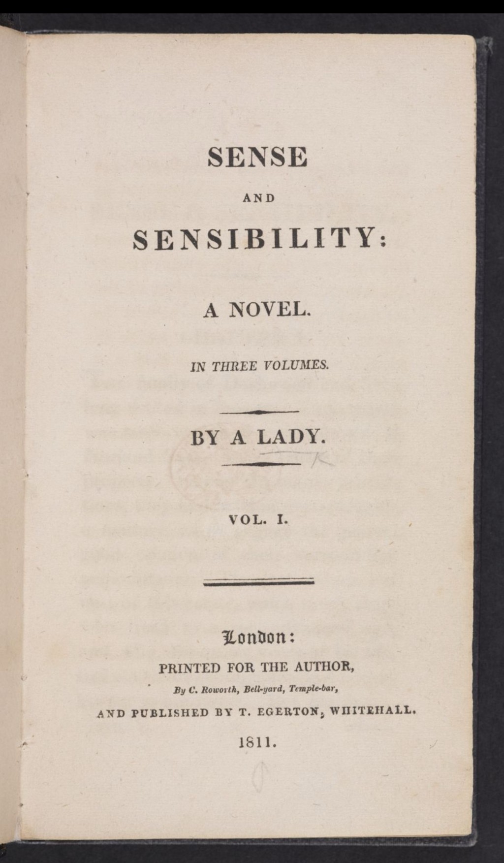 大英圖書館 簡·奧斯汀《理智與情感》第一版扉頁，圖片來自大英圖書館館藏。